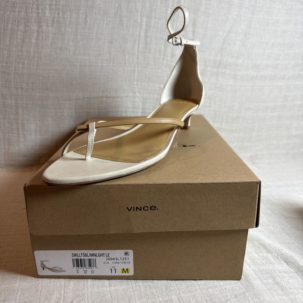 VINCE Women Siri Cream Leather Strappy Kitten Heel Sandals 11 J4943L1251